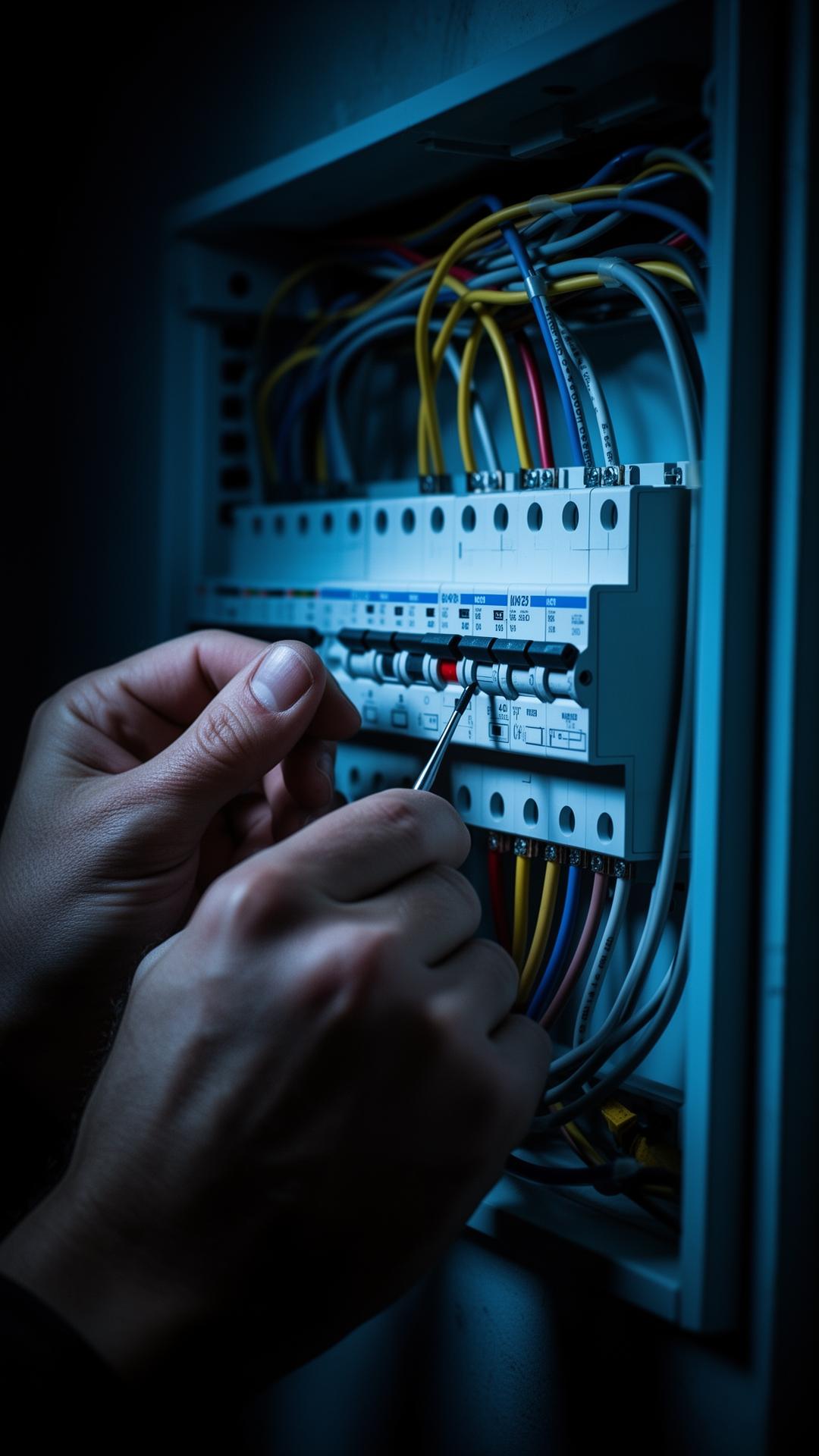 Electrician working on consumer unit